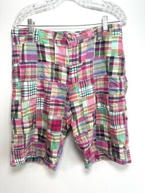 Preppy 1980’s Madras Multicolor Plaid Women's Bermuda Shorts Size 14